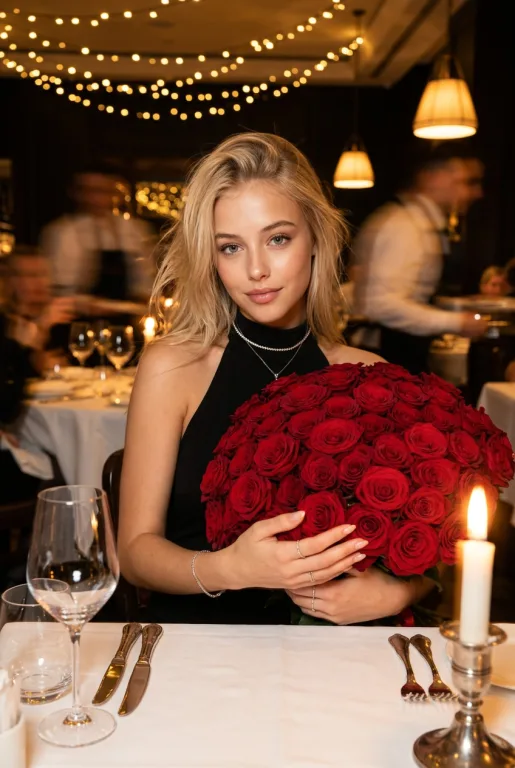 In a Restaurant with a Bouquet
