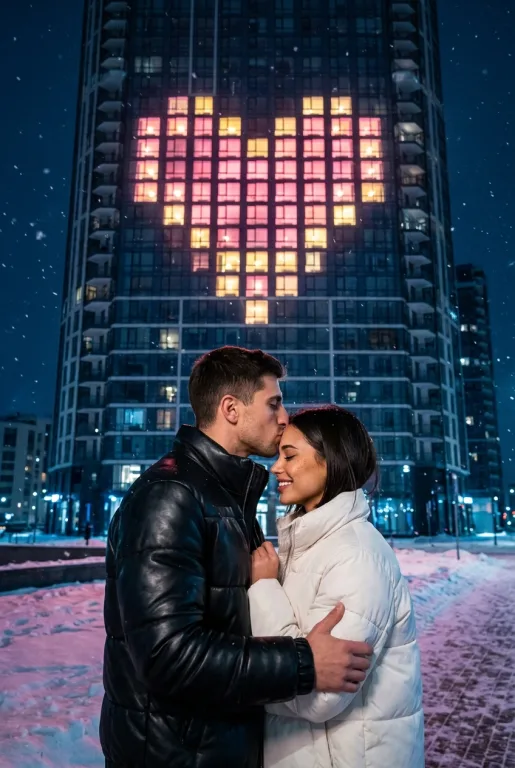 На фоне дома с сердцем