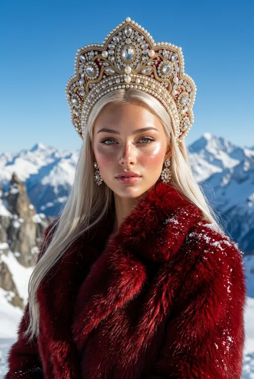 In a kokoshnik and a fur coat