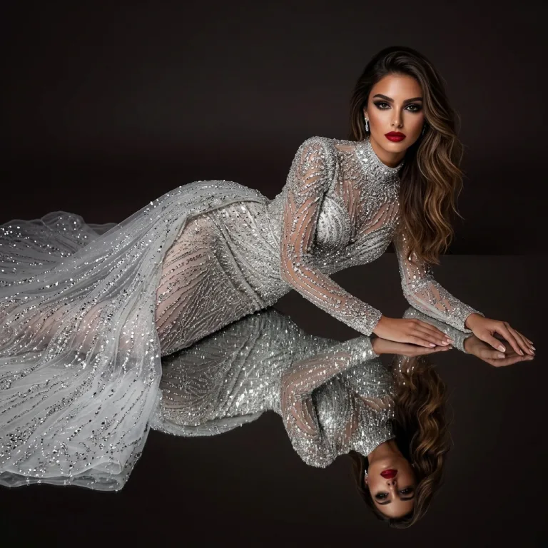 In a couture dress