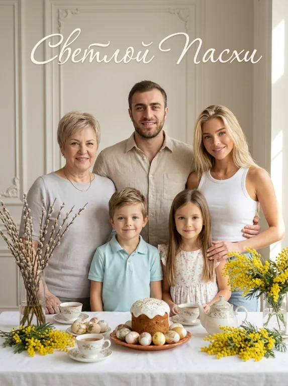 Семейная открытка на Пасху