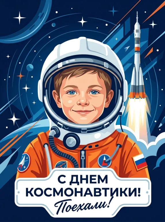 Открытка на День космонавтики