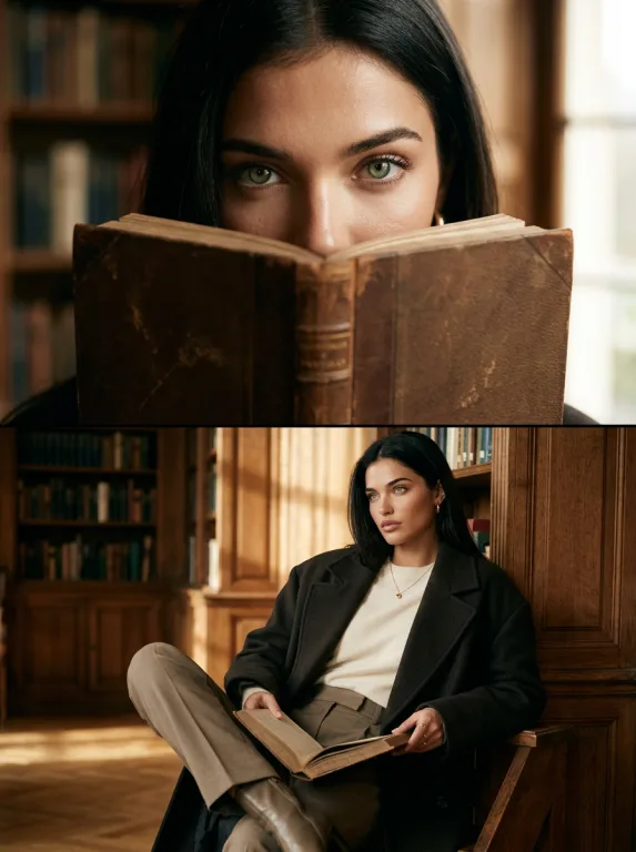 Коллаж в библиотеке с книгой