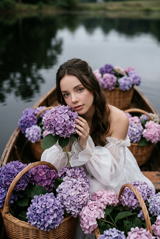 Лодка и гортензии