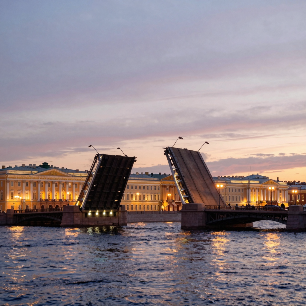 A majestic and atmospheric view of Saint Petersburg, Russia, during the White Ni