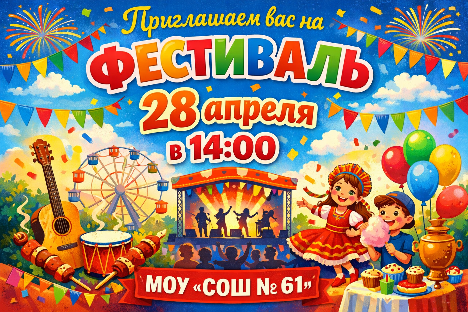 Приглашаем вас на фестиваль 28 апреля в 14:00 МОУ "СОШ № 61"