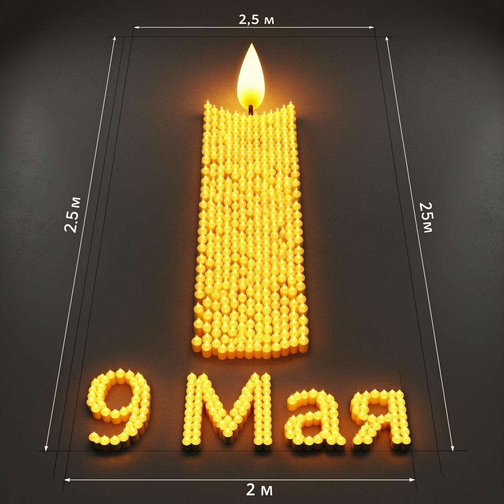 эскиз Свечи памяти к 9 мая размер изображения 2 на 2,5 метра , из электронных св