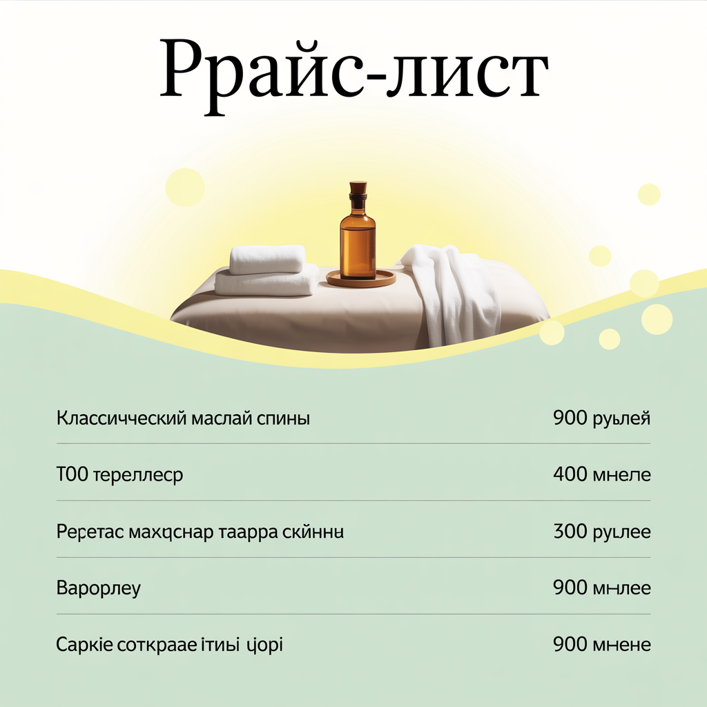 Создай прайс-лист для услуг массажного кабинета. Включи список услуг с ценами и 
