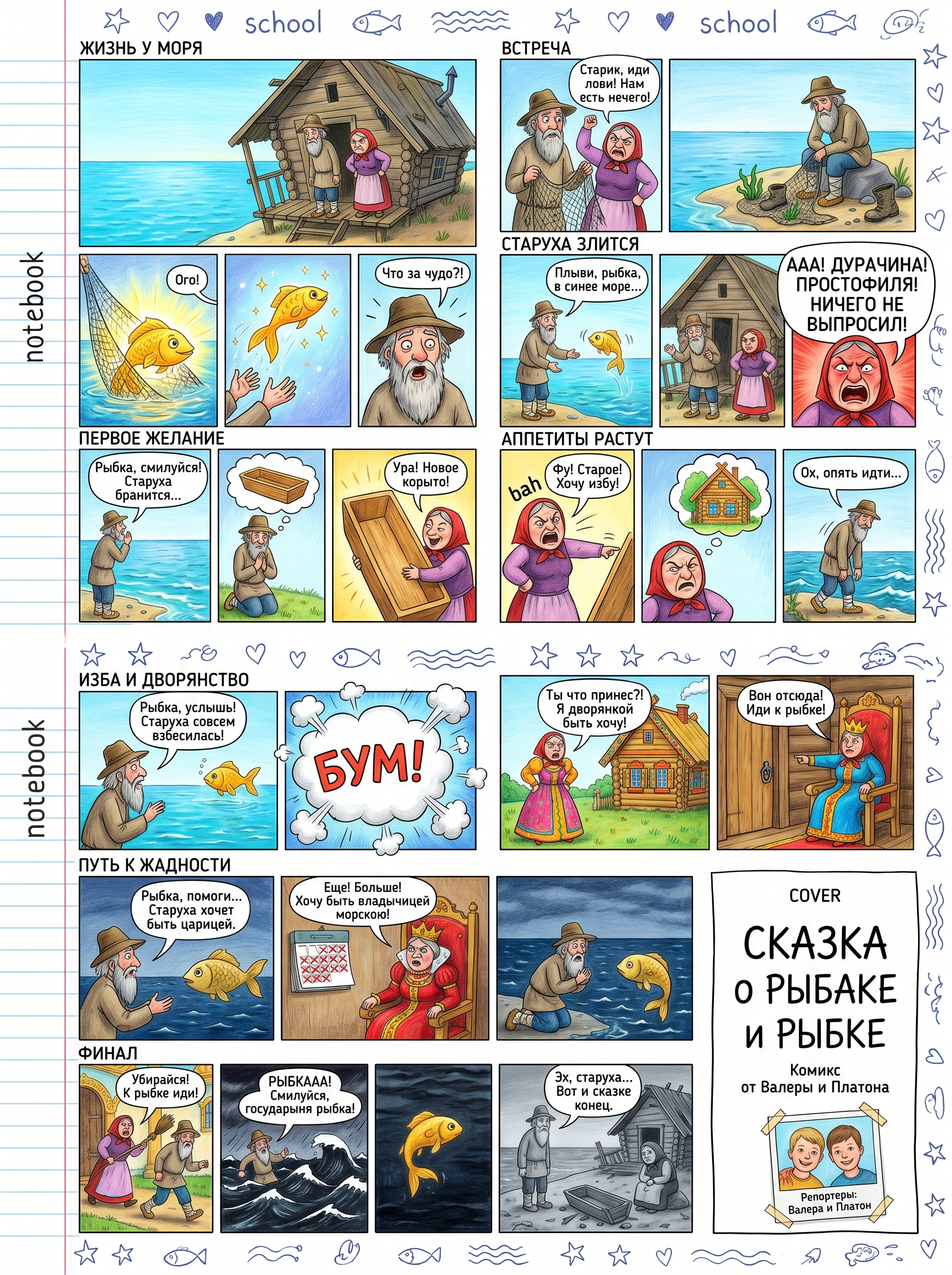 Создай комикс. Используй только русский языкОбщая стилистика:
Оформление страниц