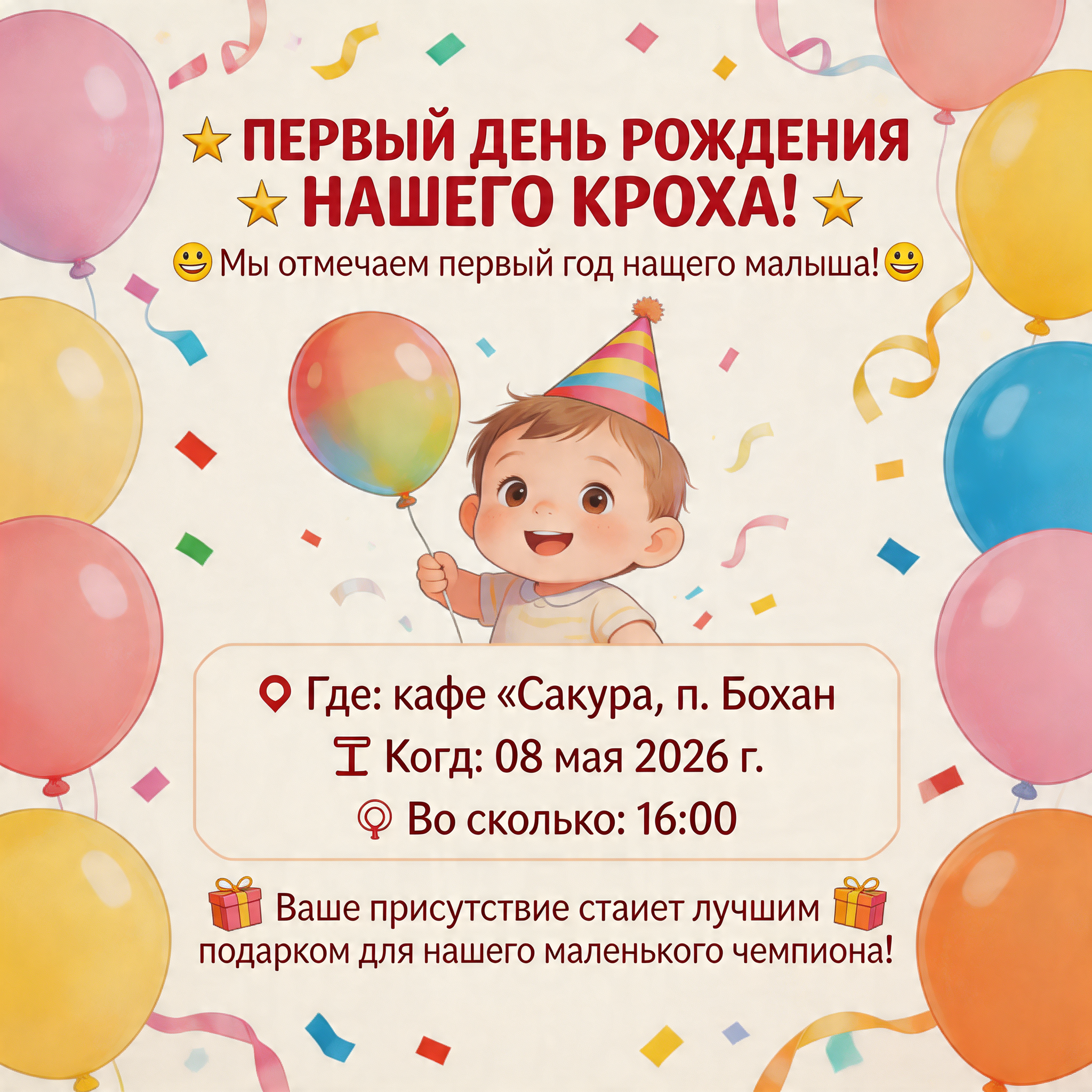 Наш кроха отмечает свой самый первый настоящий День рождения! Целый год мы учили