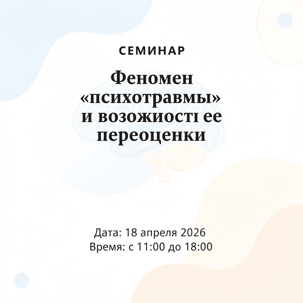Семинар
Феномен «психотравмы» и возможности ее переоценки
Дата: 18 апреля 2026
В