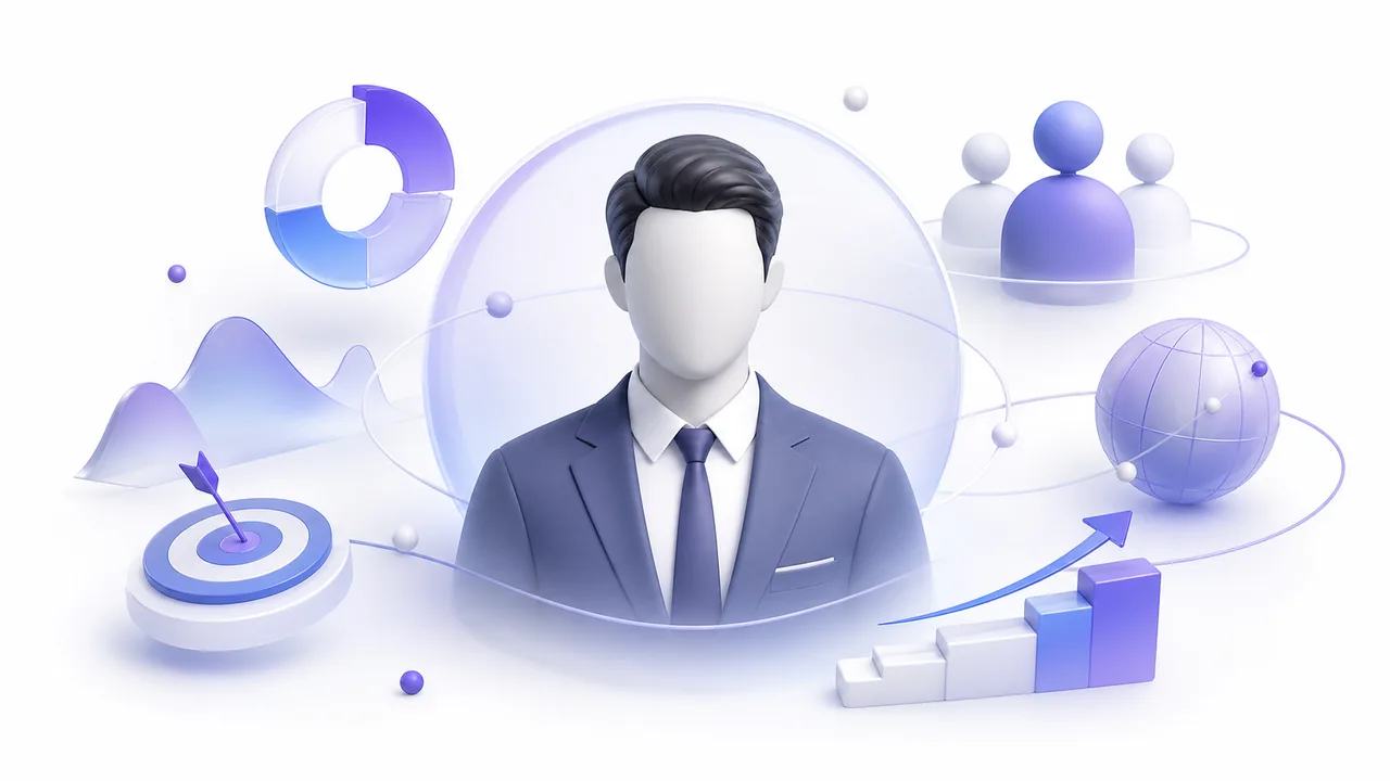 Белая soft 3D инфографика с деловым образом проекта, элементами бренда, рынка и стратегии без основаа