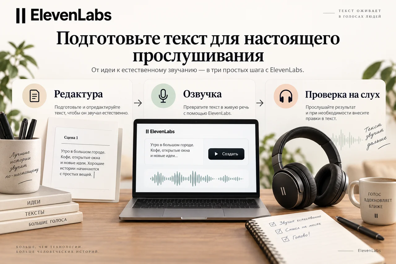 ElevenLabs — Подготовьте текст для настоящего прослушивания