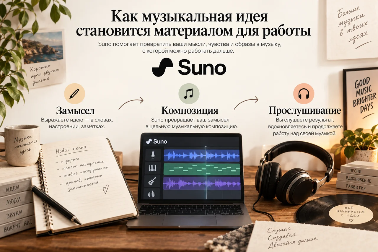 Suno — Как музыкальная идея становится материалом для работы