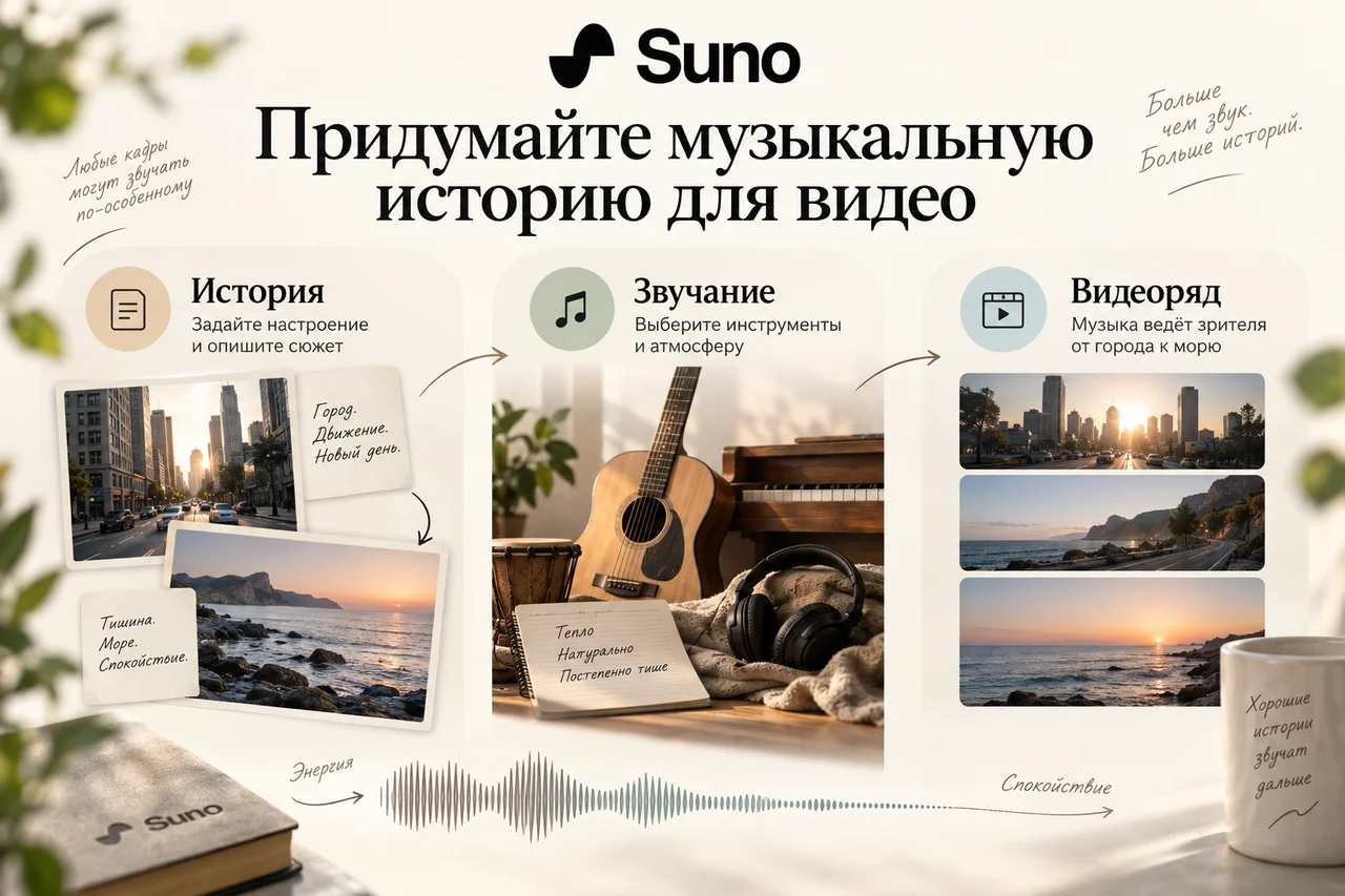 Suno — Придумайте музыкальную историю для видео