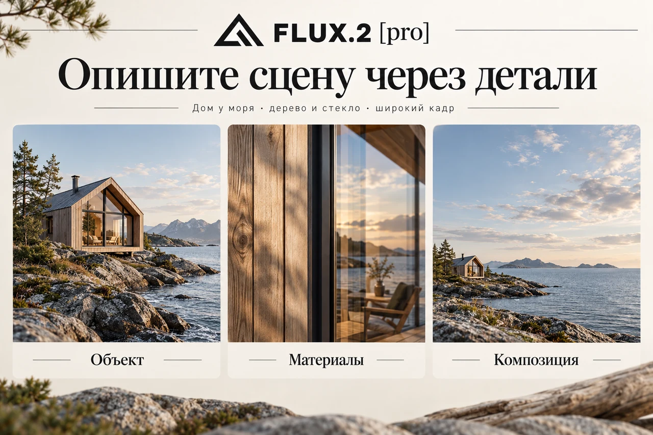 FLUX.2 Pro — объект, материалы и композиция в описании сцены