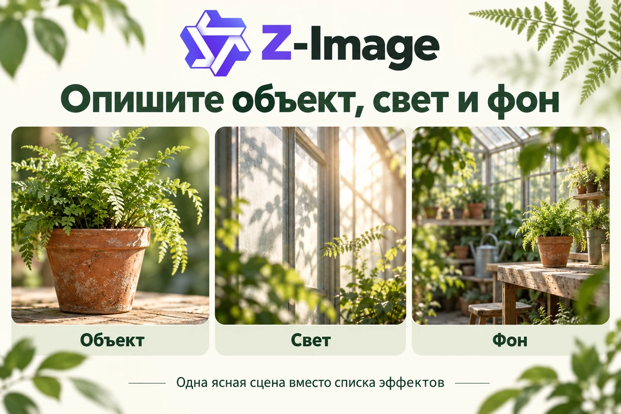 Z-Image — главный объект, источник света и спокойный фон