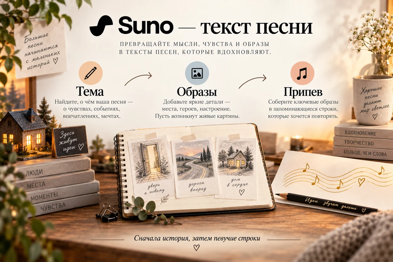 Suno — тема, образы и припев для текста песни