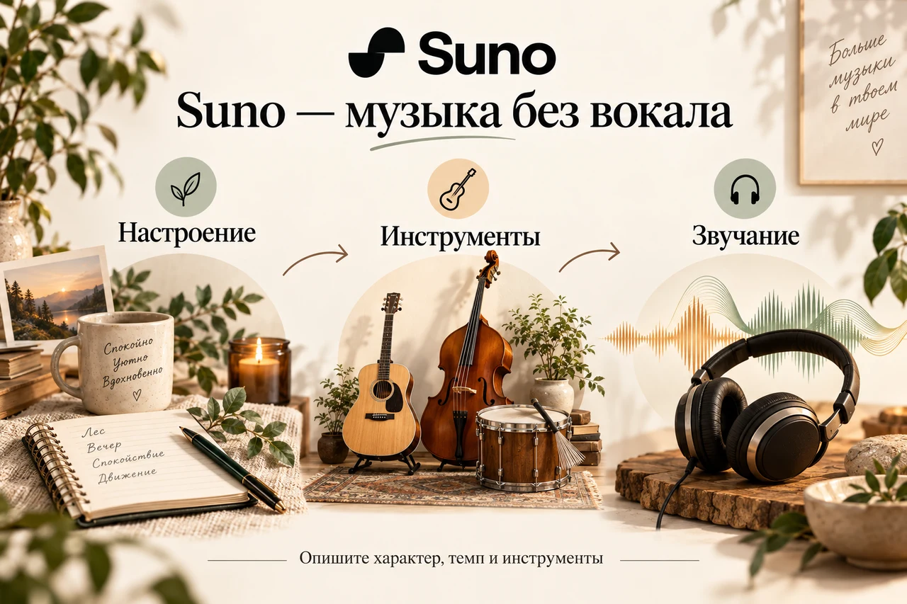 Suno — настроение, инструменты и инструментальное звучание