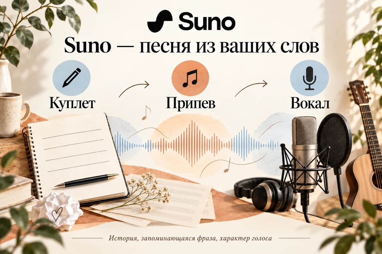 Suno — куплет, припев и вокал для песни по своим словам