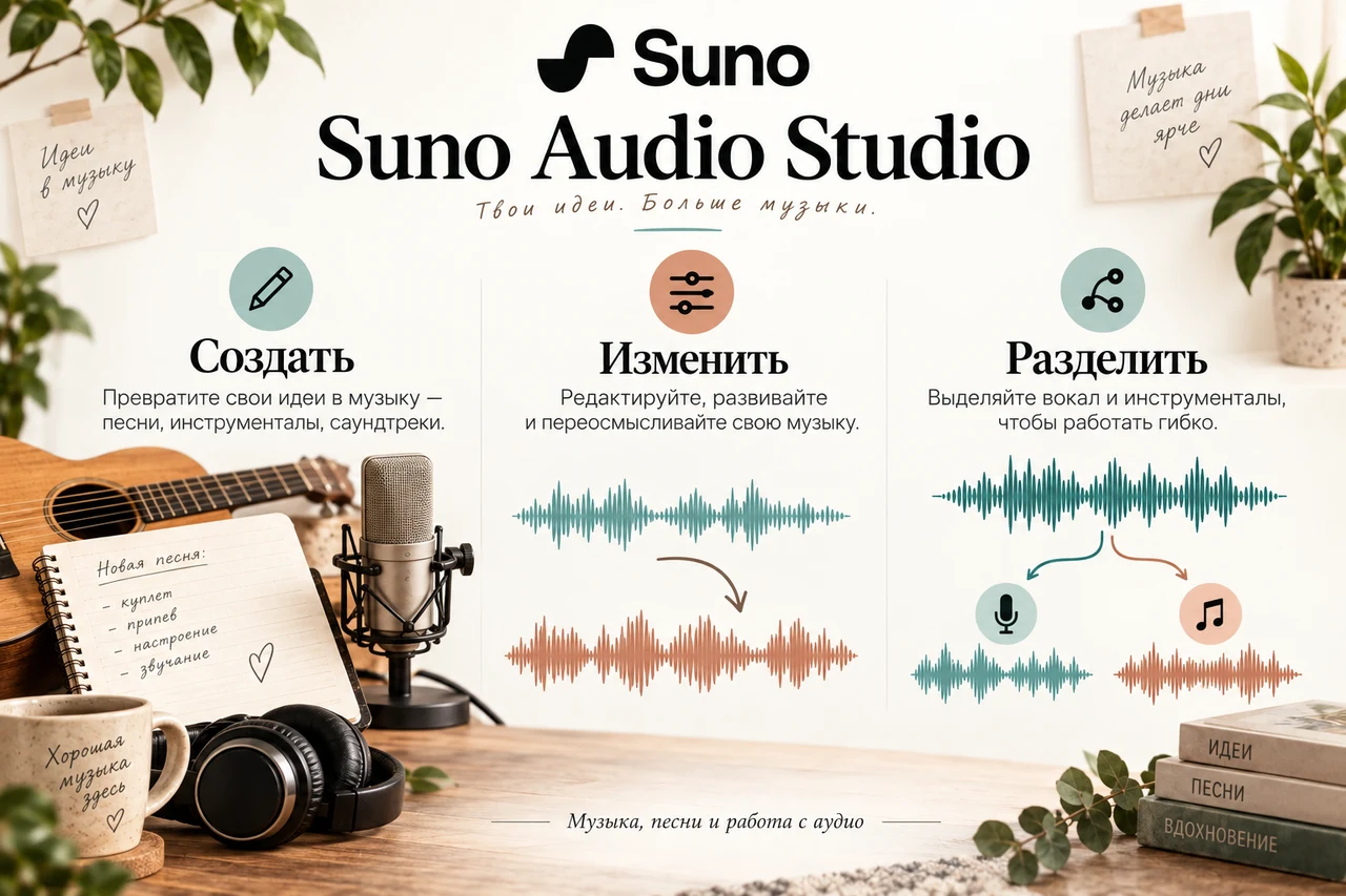 Suno Audio Studio — создание, изменение и разделение