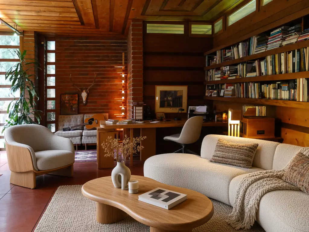 Usonian зал после мягкого contemporary-обновления