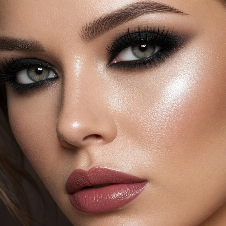 Full glam. плотный тон, яркие глаза и губы, сильный блик
