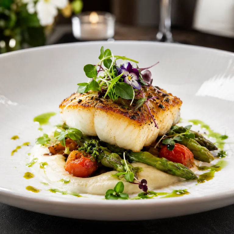 Fine dining. высокая кухня, изящная тарелка и воздух