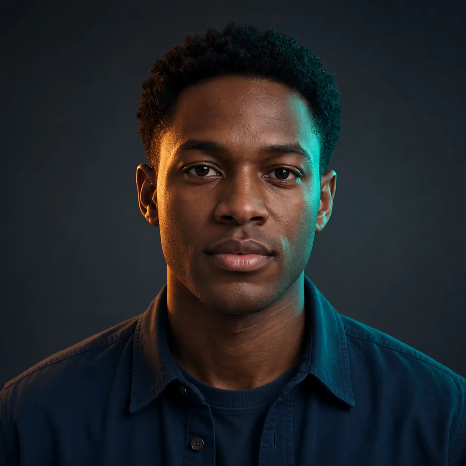 Мужчина в кинематографичном янтарно-бирюзовом освещении
