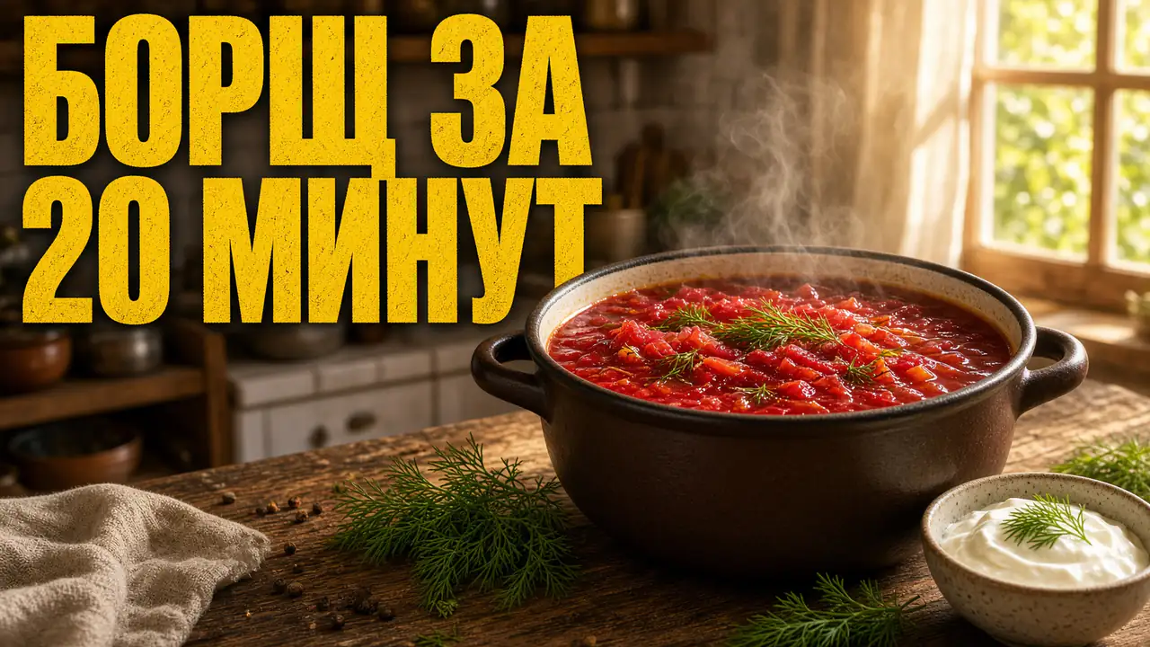 YouTube 16:9: борщ на столе и крупная жёлтая строка