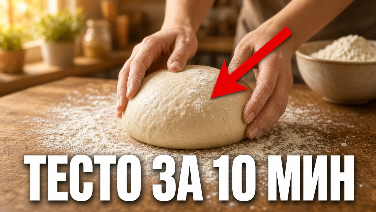 YouTube 16:9: тесто и строка «ТЕСТО ЗА 10 МИН»