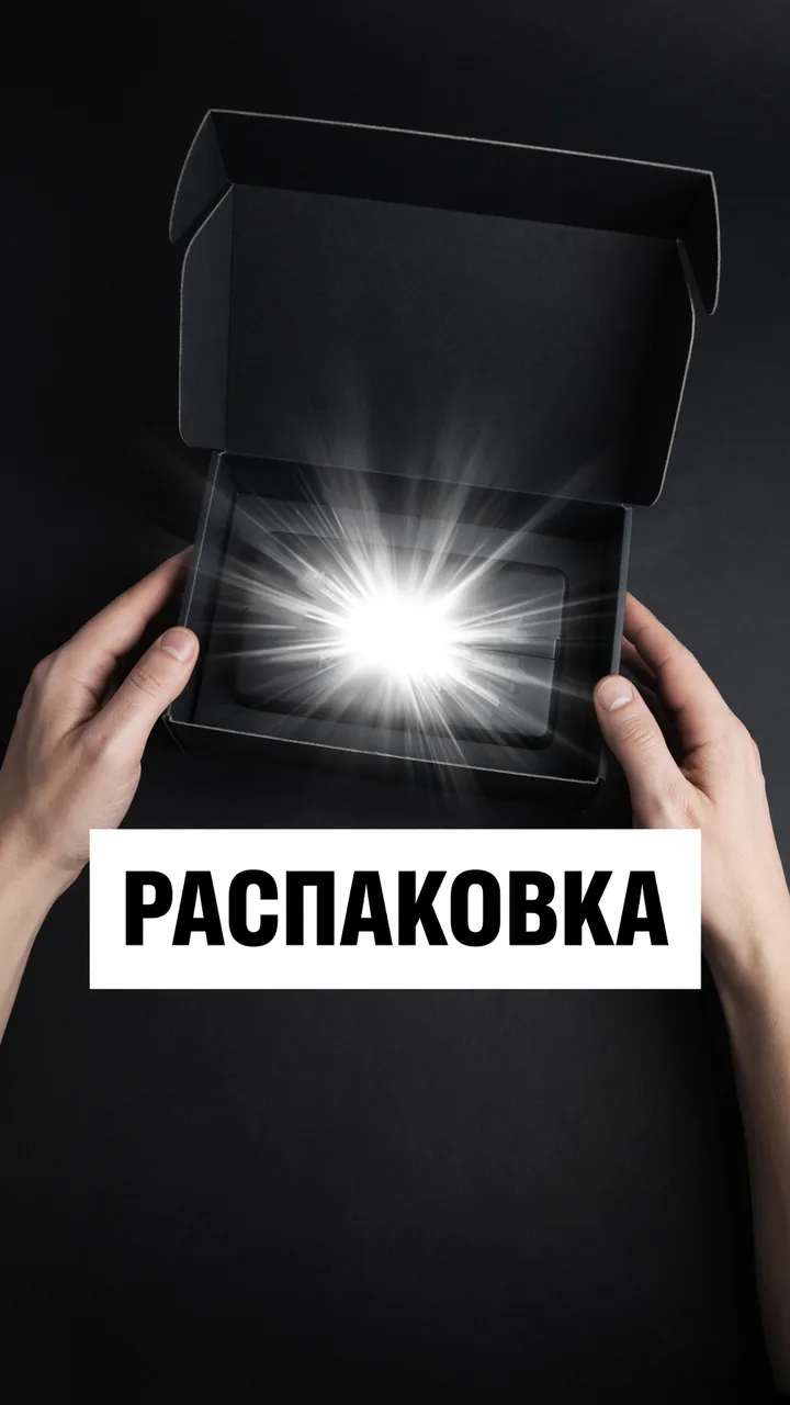 Reels 9:16: коробка и строка «РАСПАКОВКА»