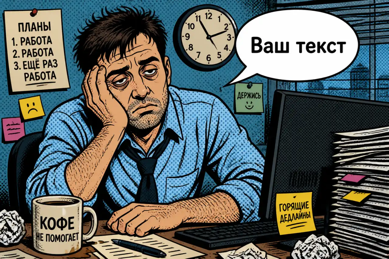 Комикс: выгорание в офисе ночью