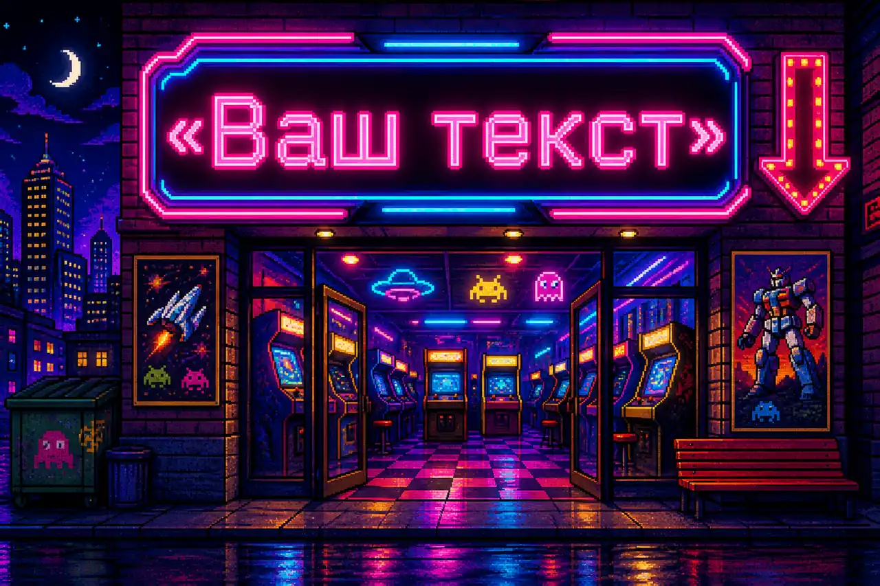 Пиксель-вывеска с плейсхолдером «Ваш текст»