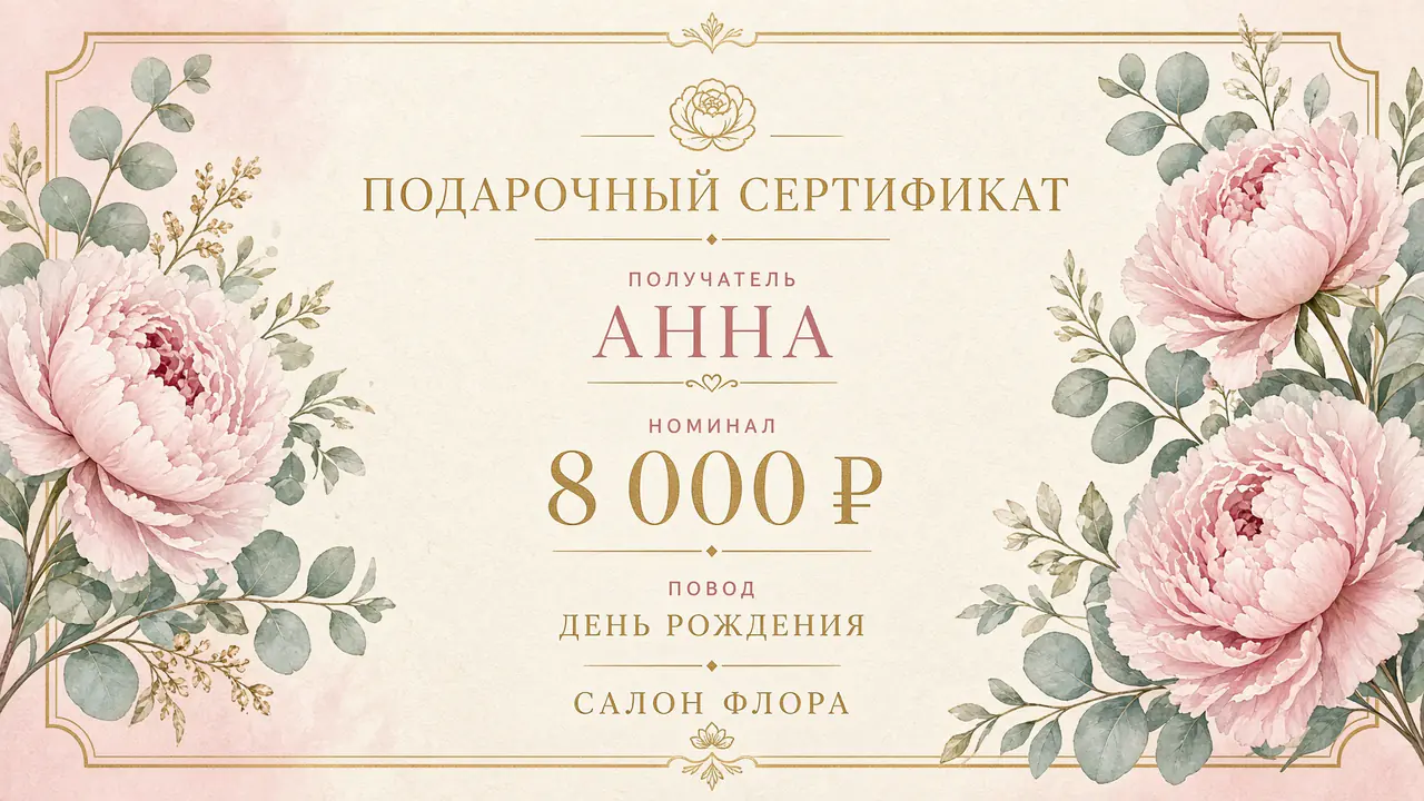 Салон красоты: горизонтальный хлопковый сертификат на день рождения Анны
