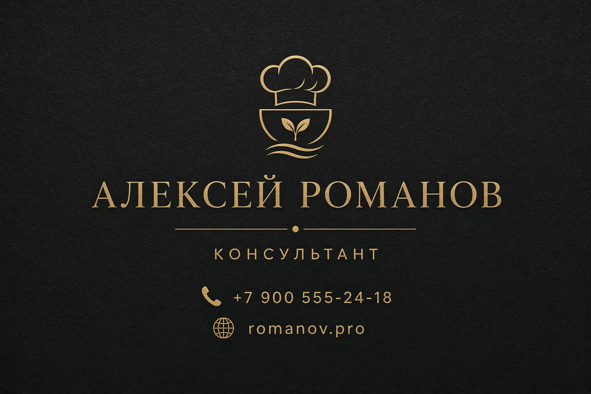 Шеф-повар. тактильный тёмный фон, тёплый акцент, лаконичный гастрономический знак