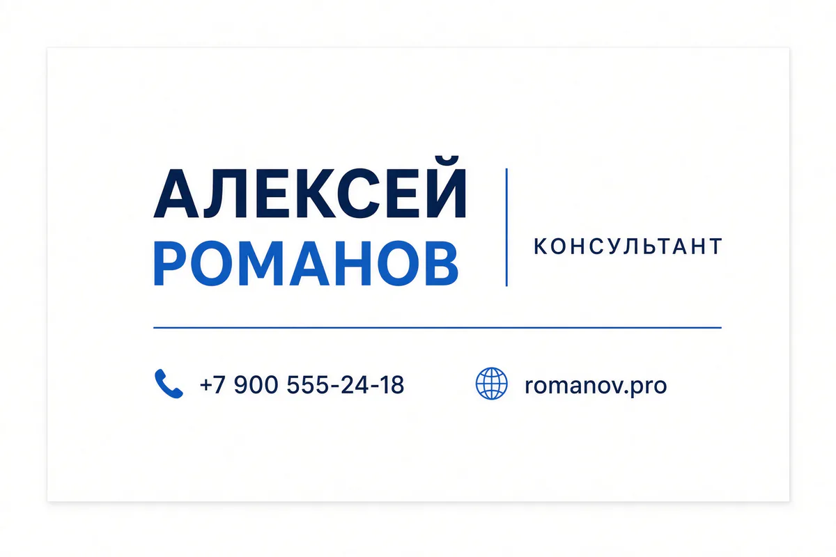 Консультант. деловой минимализм, строгая сетка, спокойный синий акцент