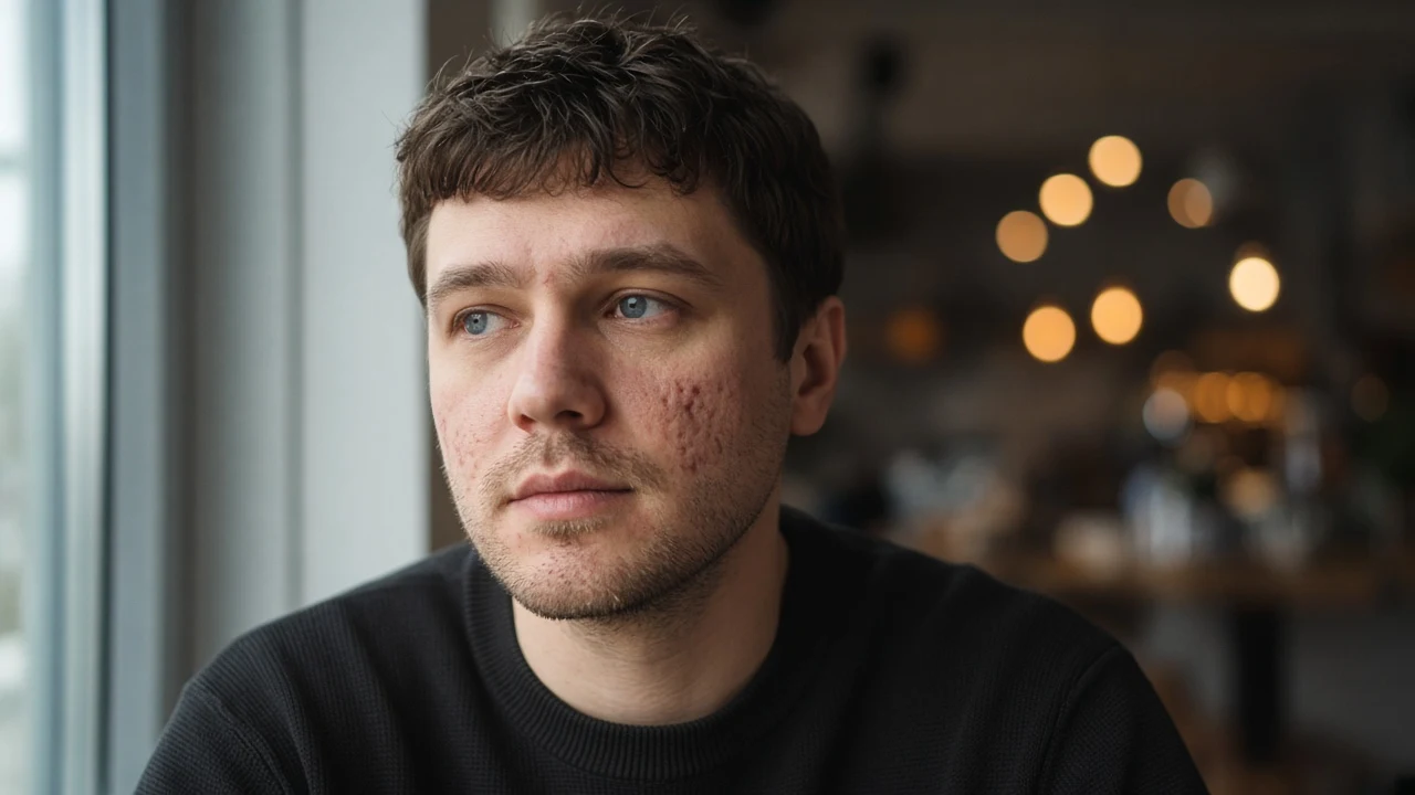 Портрет с щетиной и прыщами на щеках
