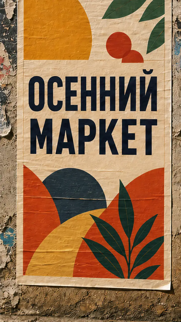 Осенняя афиша с заголовком ОСЕННИЙ МАРКЕТ