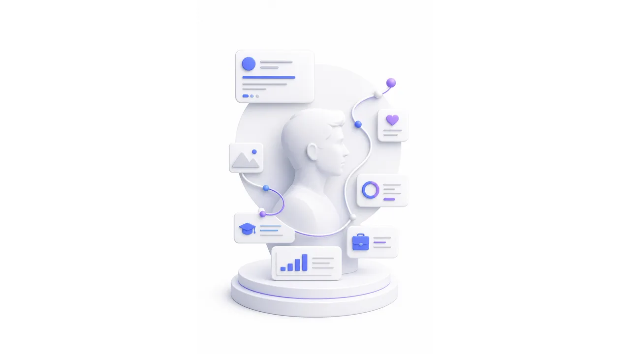 Белая 3D инфографика с карточками событий и линией жизни
