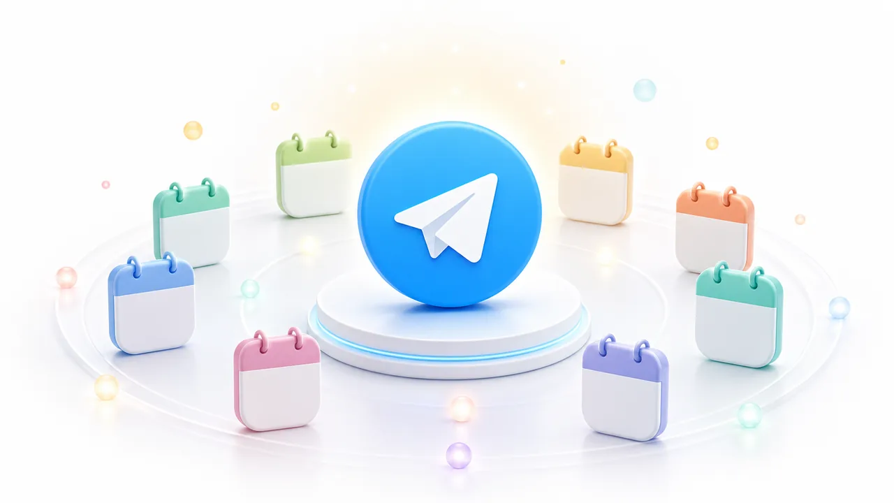 Минималистичная белая иллюстрация с логотипом Telegram и аккуратной карточкой черновика поста