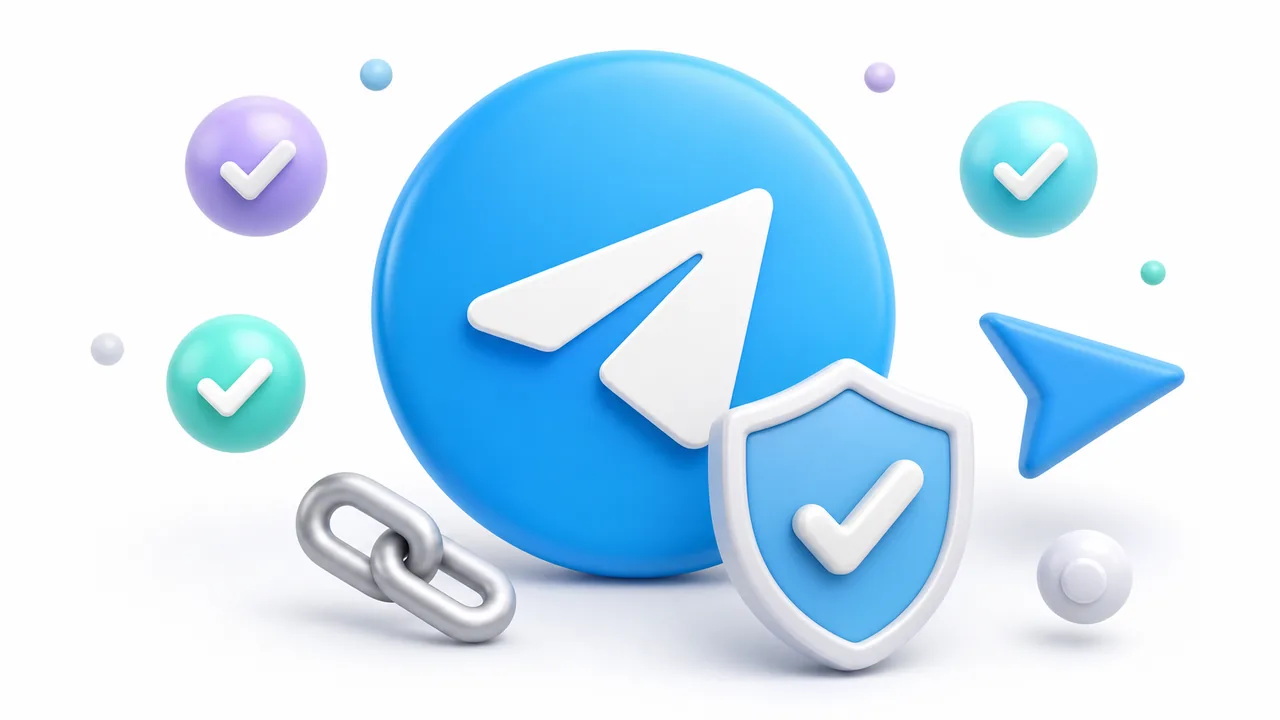 Белая 3D инфографика с логотипом Telegram и чек-листом проверки публикации