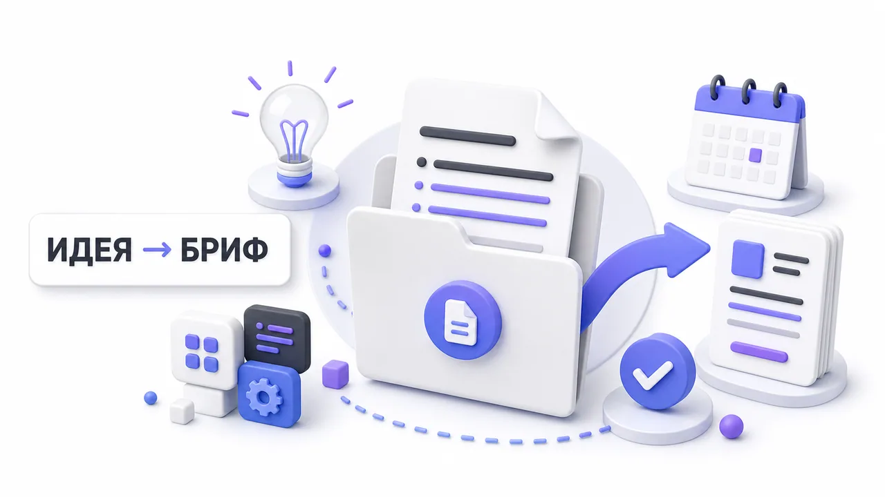 Минималистичная инфографика с идеей проекта, условиями, сроками и готовым ТЗ