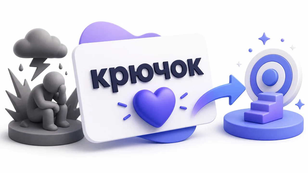 Белая 3D инфографика с коротким видеороликом крючком болью зрителя и финальным действием