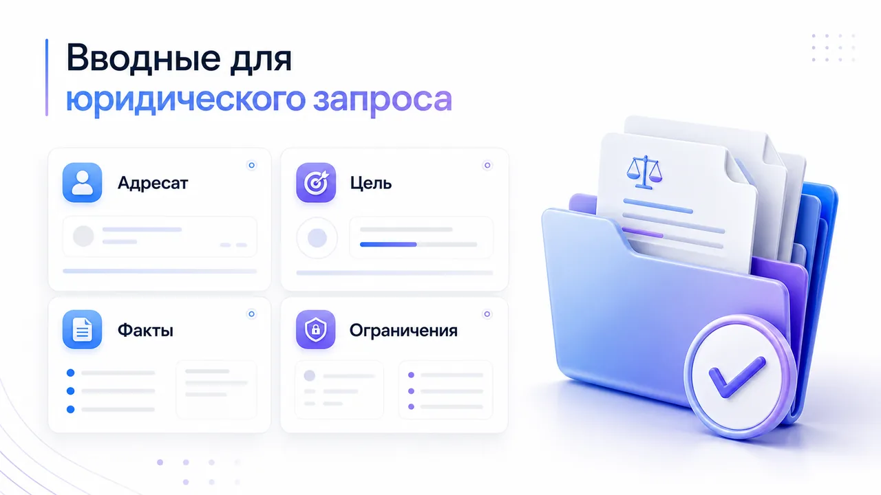 Карточки с вводными для юридического текста: адресат, цель, факты и ограничения