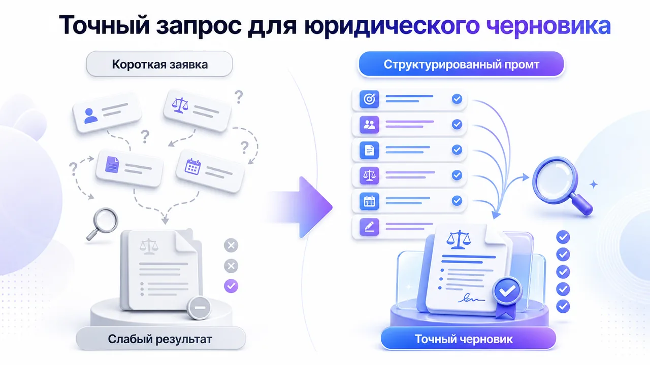 Сравнение краткого и подробного запроса для подготовки юридического текста