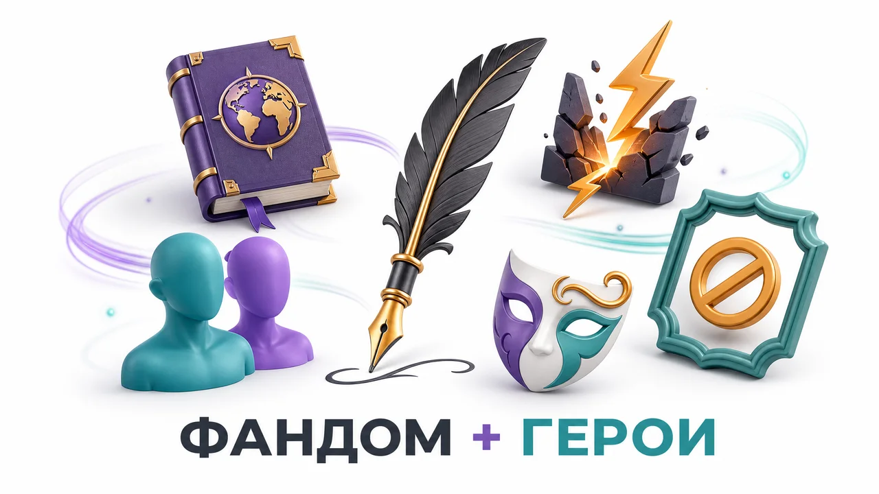 Карточки с фандомом, героями, конфликтом, жанром и ограничениями