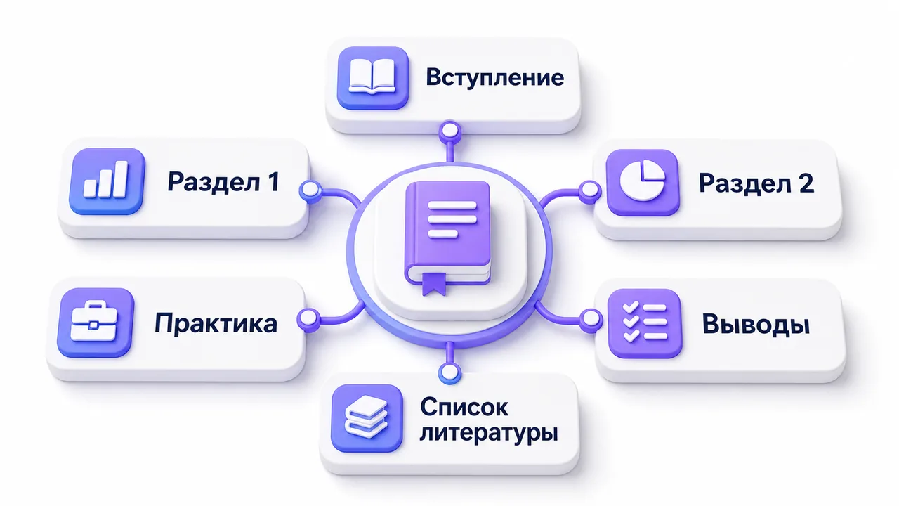 Минималистичная 3D схема курсовой: введение, главы, практика, выводы, список литературы