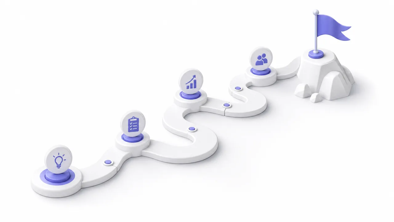 Белая 3D инфографика с маршрутом проекта и контрольными точками
