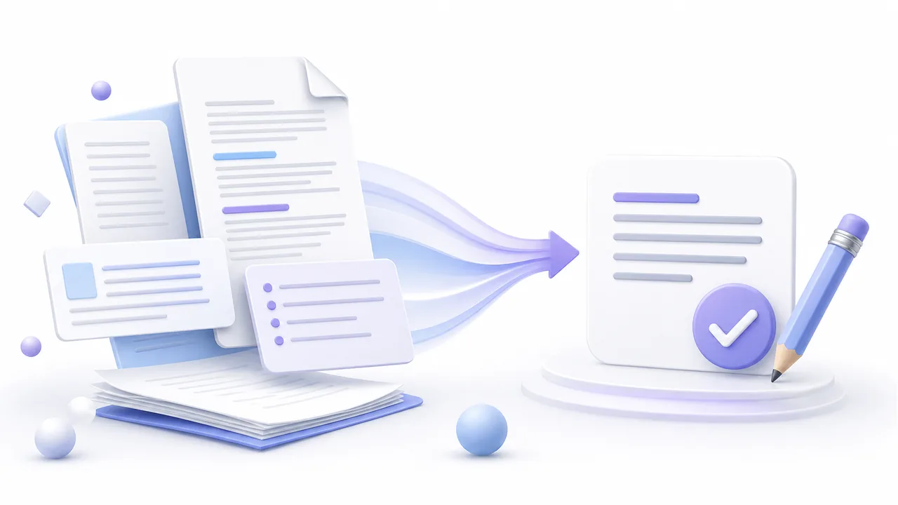 Белая soft-3D инфографика с текстом, основными мыслями и итоговым блоком